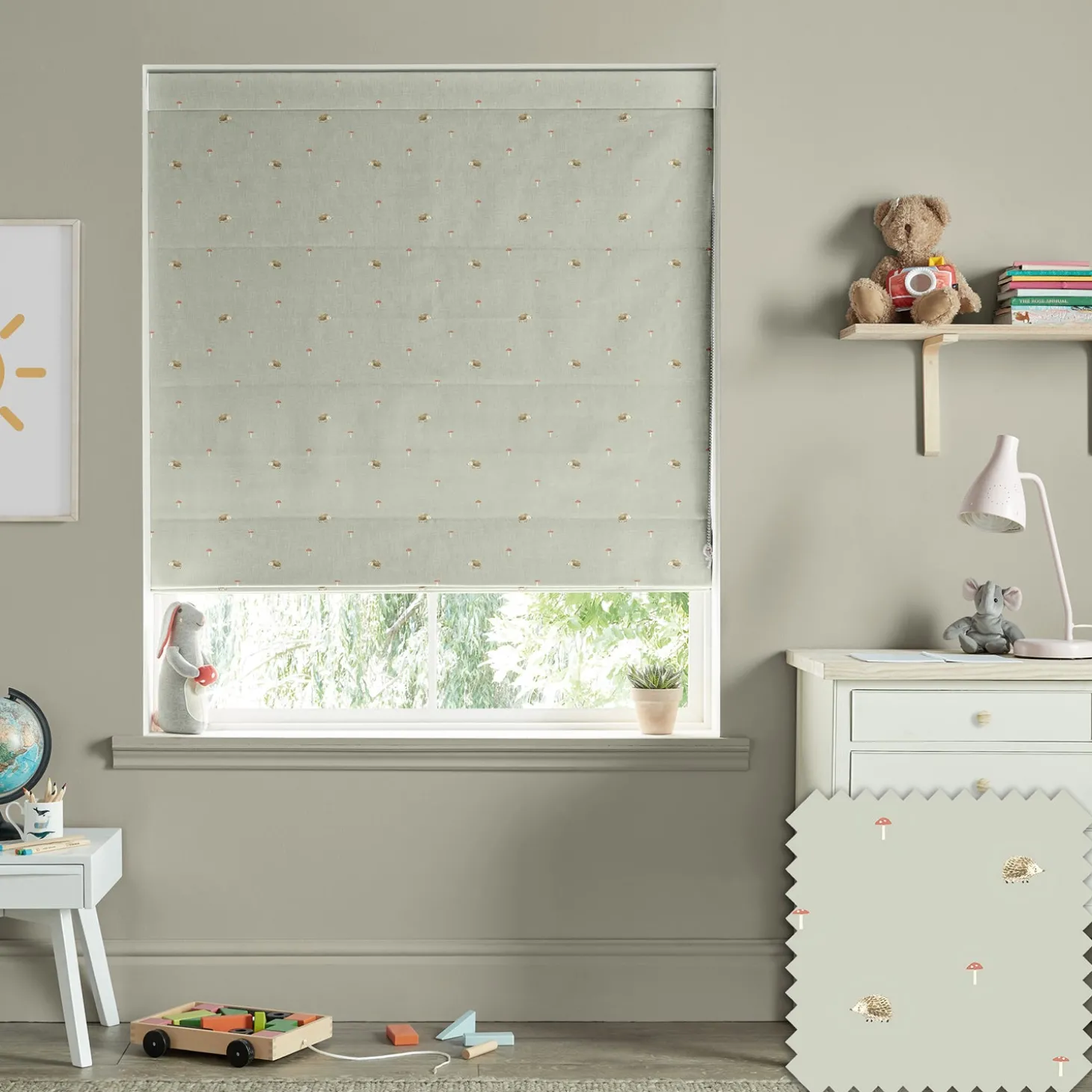 Hedgehogs Sage Green Made to Measure Roman Blind