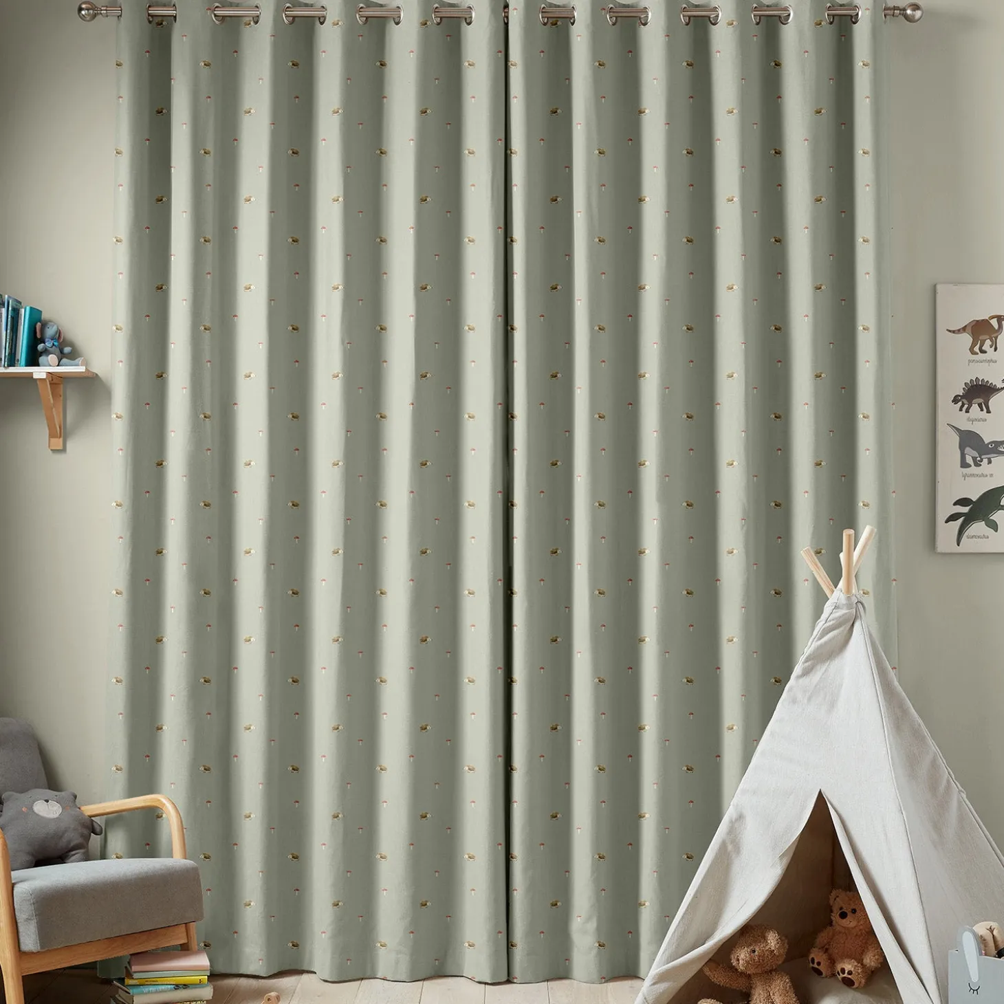 Hedgehogs Sage Green Made to Measure Curtains