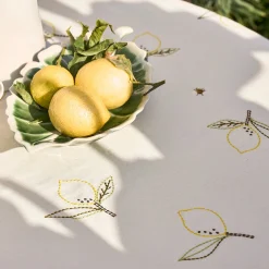 Lemons Embroidered Round Tablecloth