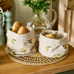 Lemons Linen Bread Baskets (Set of 2)