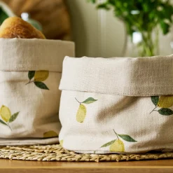 Lemons Linen Bread Baskets (Set of 2)