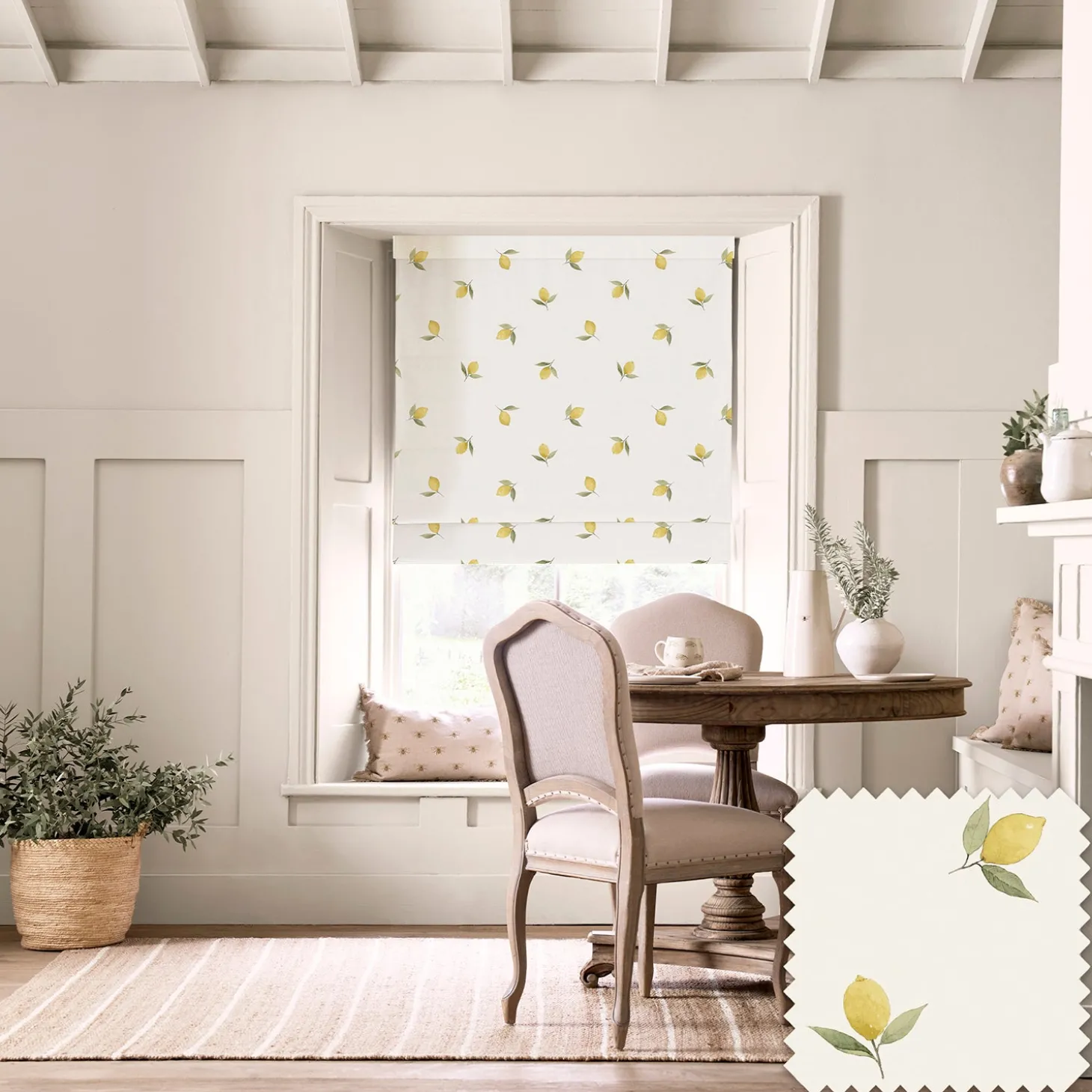 Lemons Off White Made to Measure Roman Blind