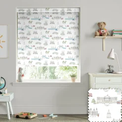 London White & Blue Made to Measure Roller Blind