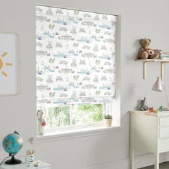London White & Blue Made to Measure Roman Blind