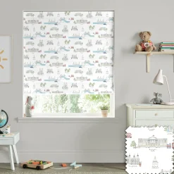 London White & Blue Made to Measure Roman Blind