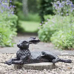 Lying Down Hare Bronze Sculpture