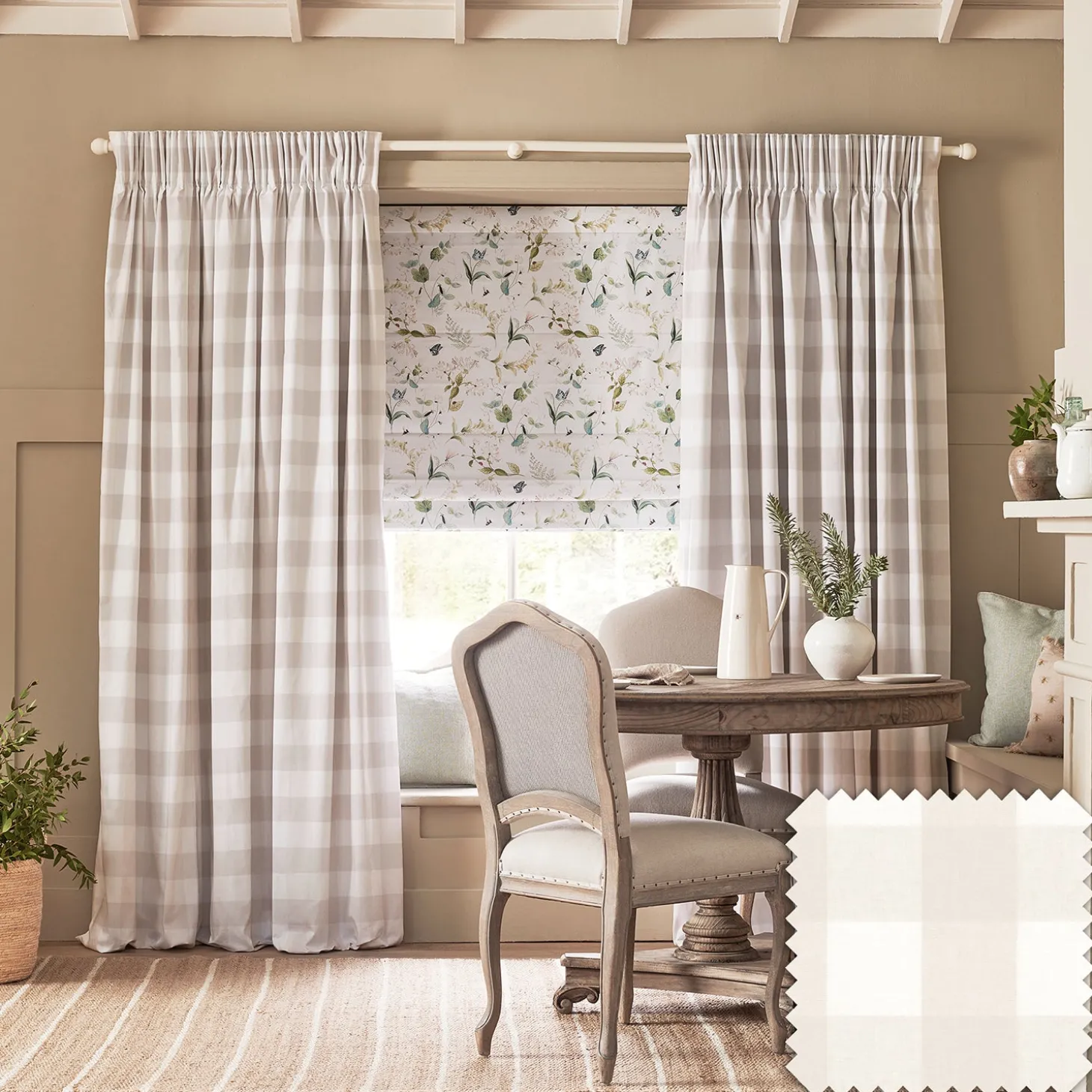 Off White Gingham Made to Measure Curtains