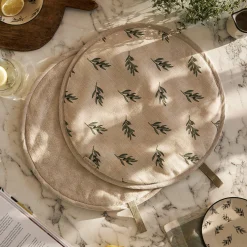 Olive Linen Circular Hob Cover