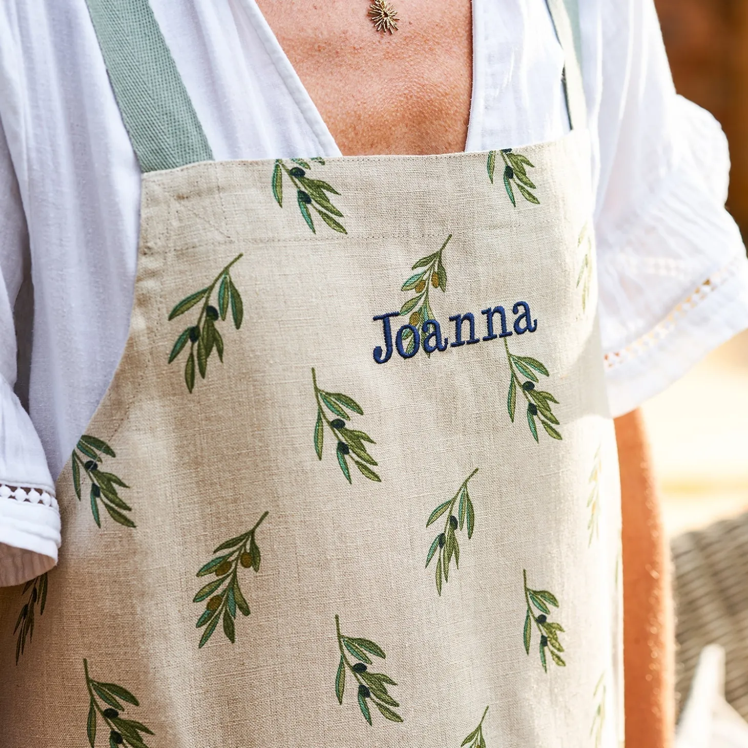 Olive Linen Cross Back Apron