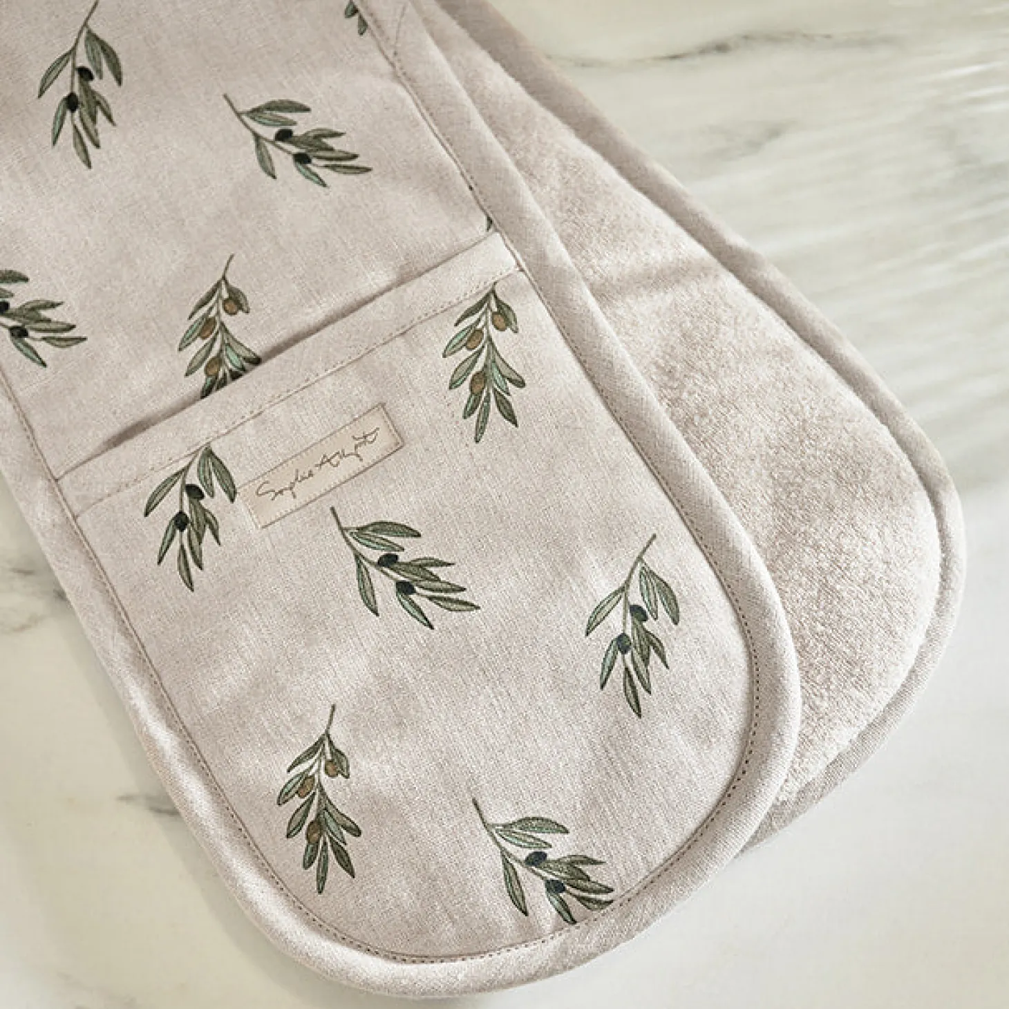 Olive Linen Double Oven Glove