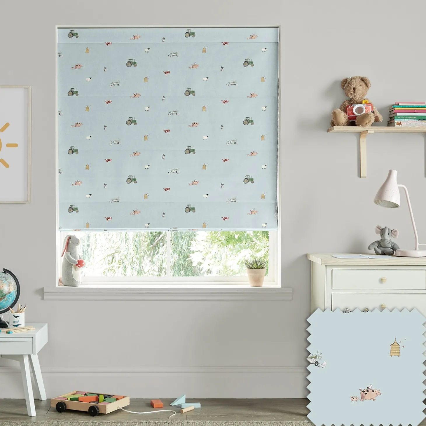 On the Farm Blue Made to Measure Roman Blind