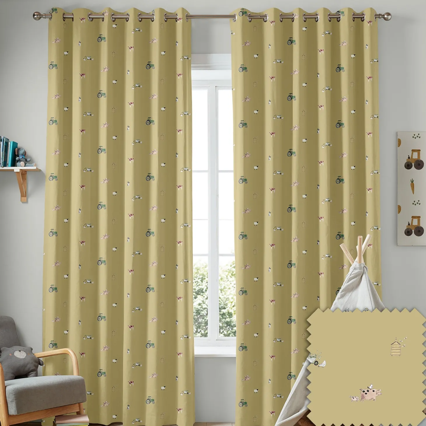 On the Farm Mustard Made to Measure Curtains