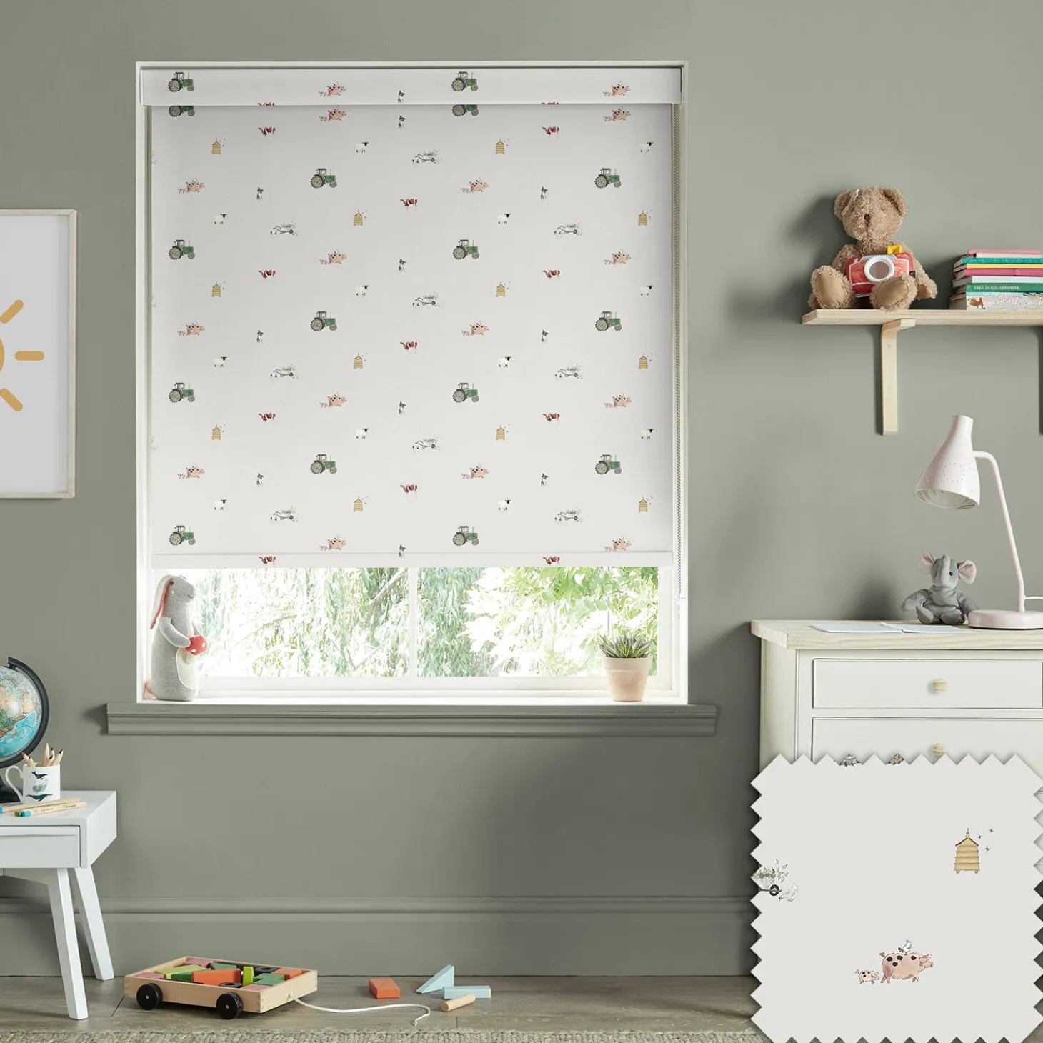 On the Farm Soft Grey Made to Measure Roller Blind