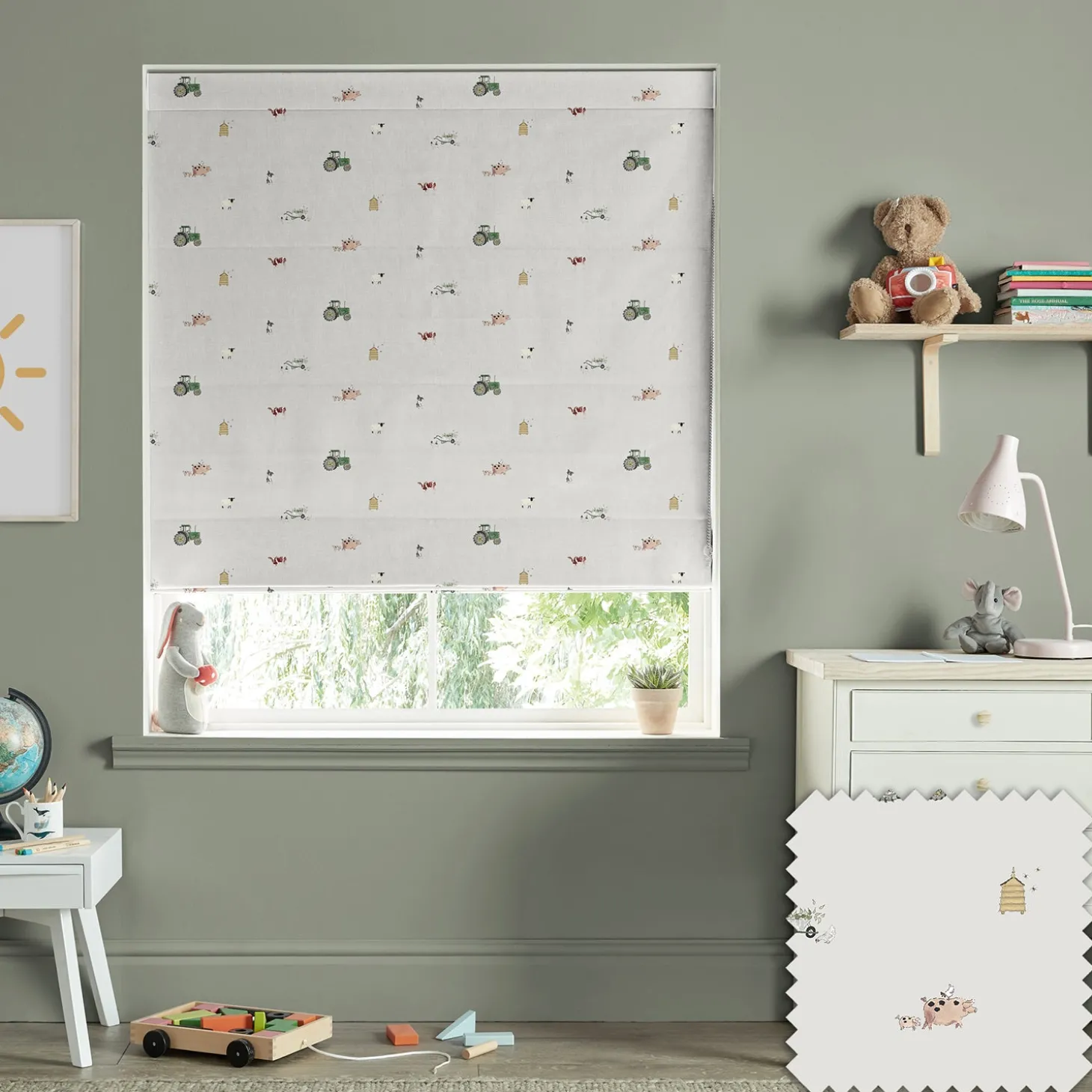 On the Farm Soft Grey Made to Measure Roman Blind