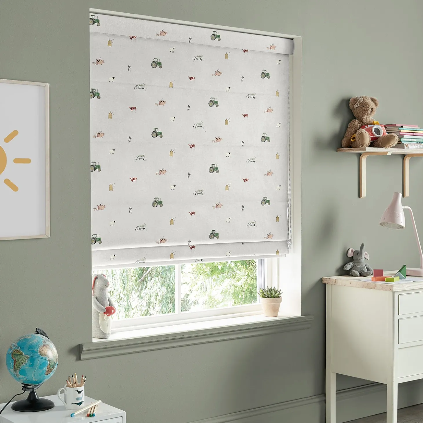 On the Farm Soft Grey Made to Measure Roman Blind
