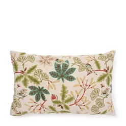 Orchard Birds Linen Embroidered Cushion