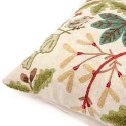 Orchard Birds Linen Embroidered Cushion