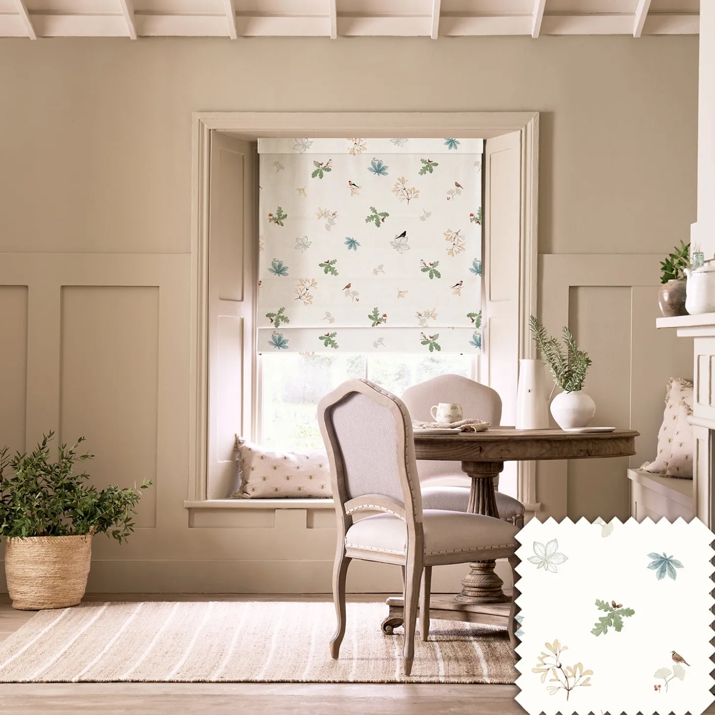 Orchard Birds Off White Made to Measure Roman Blind