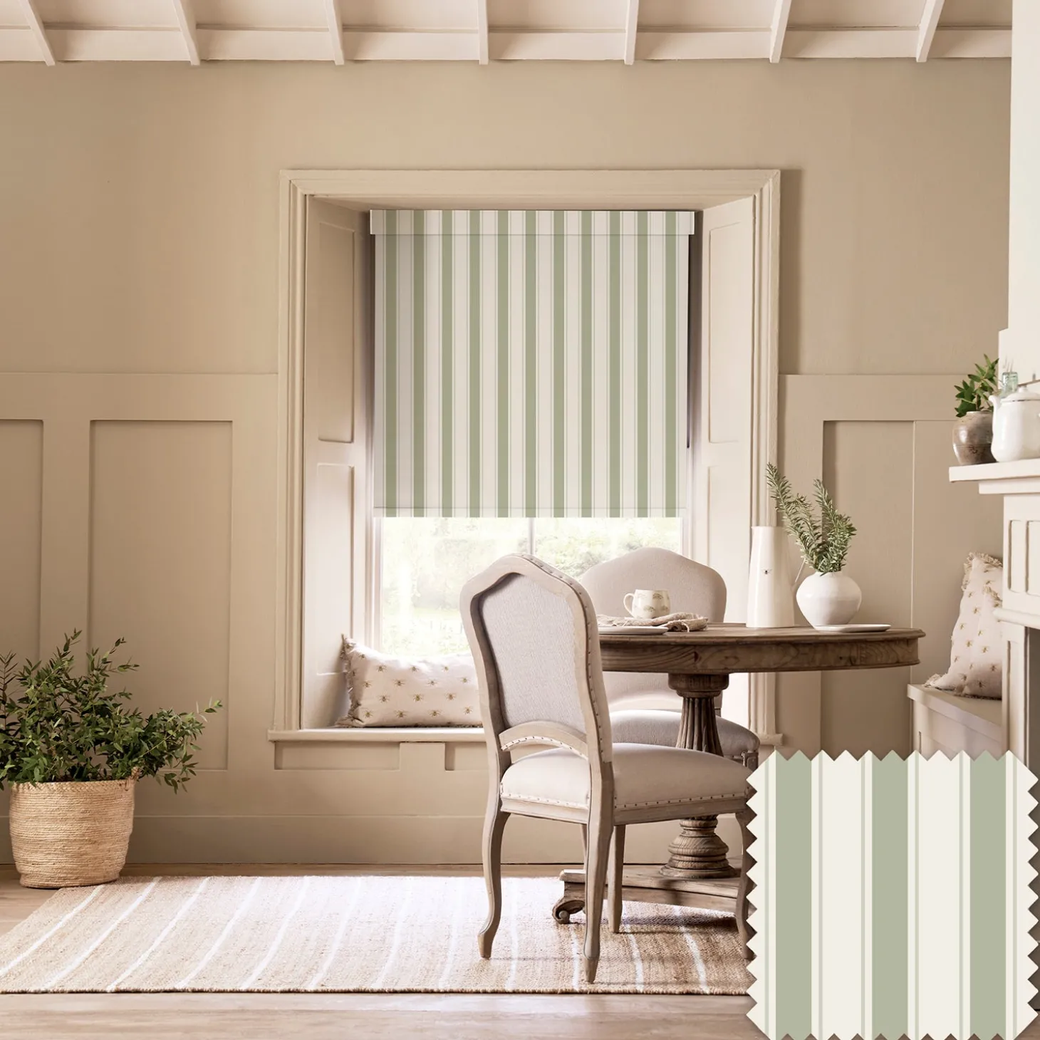 Oundle Sage Stripe Made to Measure Roller Blind