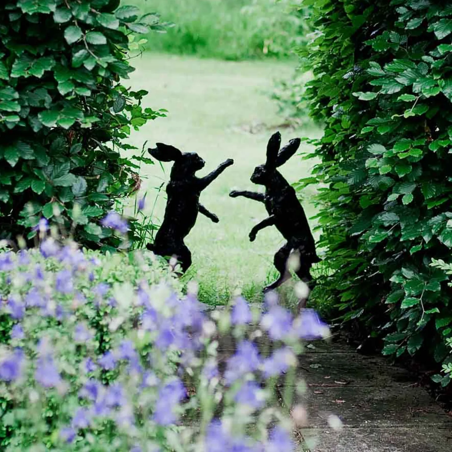 Pair Of Boxing Hares Bronze Sculpture