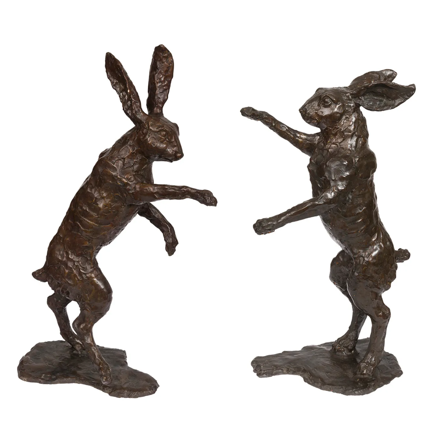 Pair Of Boxing Hares Bronze Sculpture