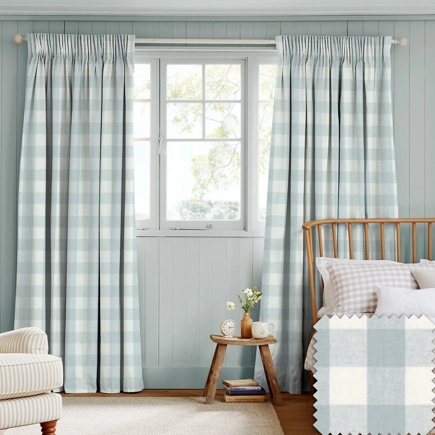 Pale Blue Gingham Made to Measure Curtains