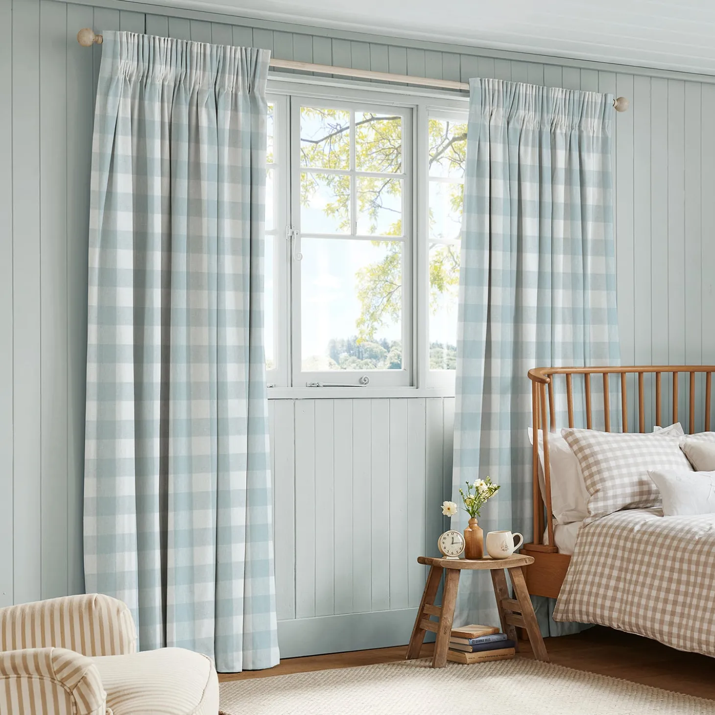 Pale Blue Gingham Made to Measure Curtains