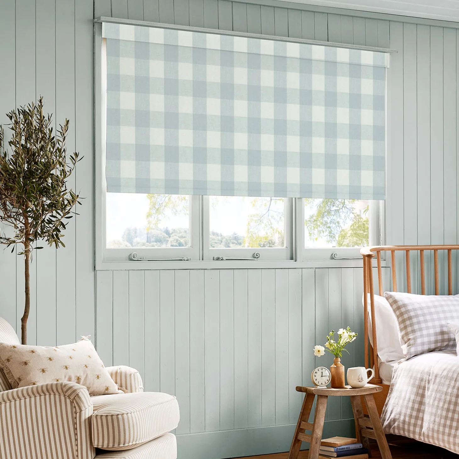 Pale Blue Gingham Made to Measure Roller Blind