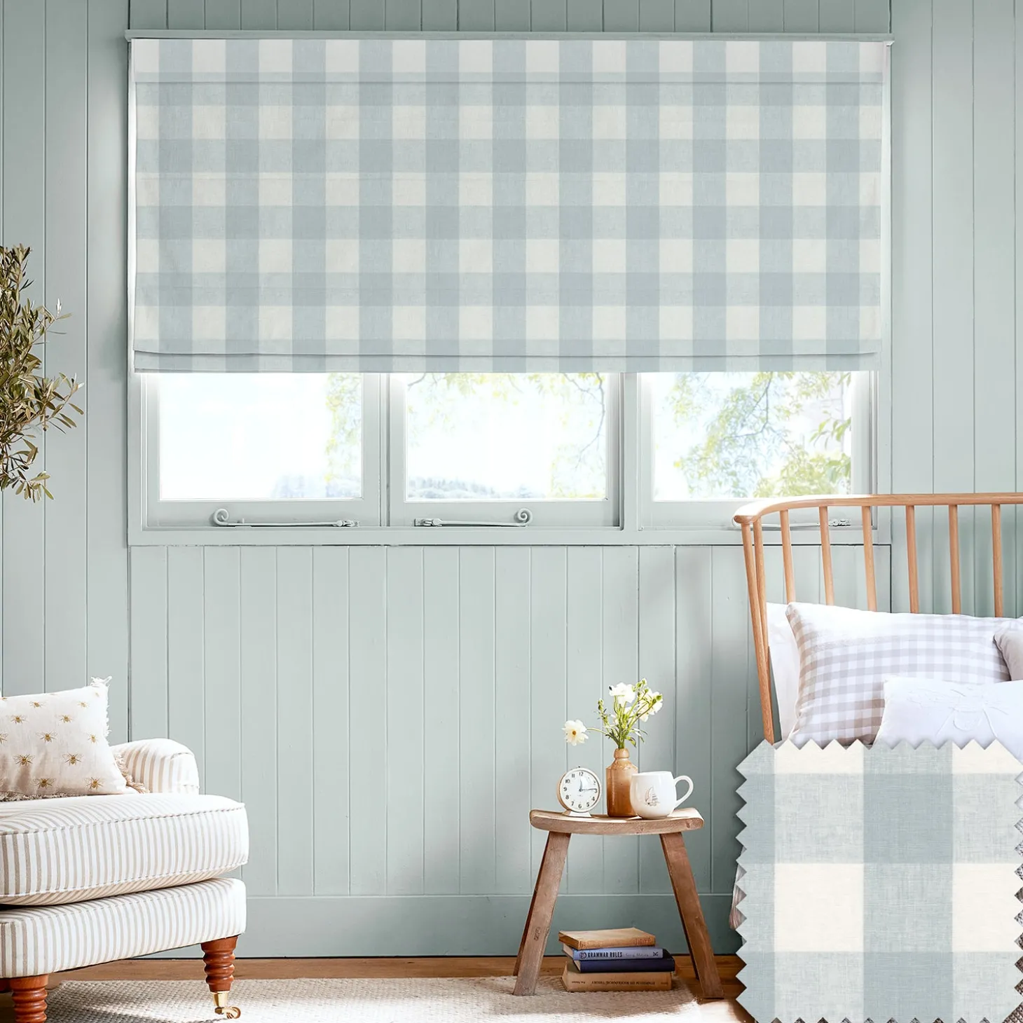 Pale Blue Gingham Made to Measure Roman Blind