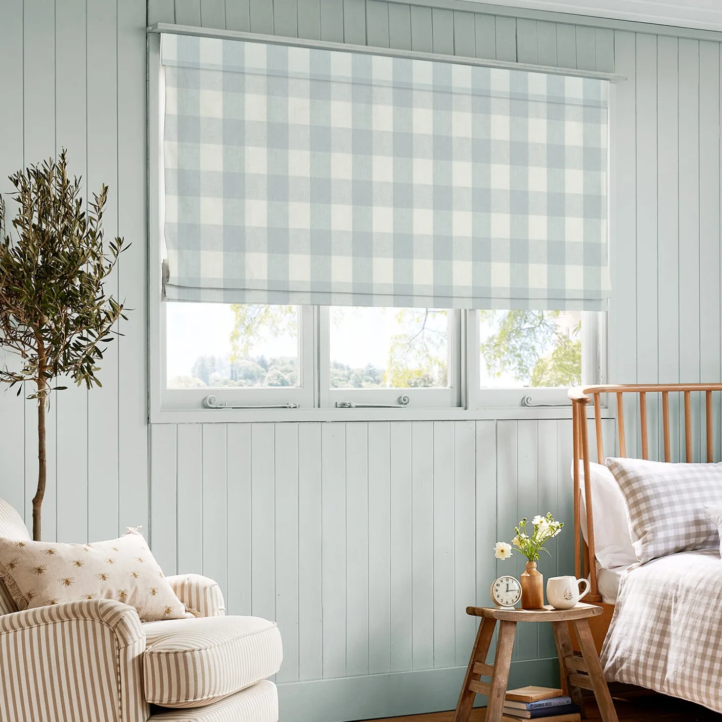 Pale Blue Gingham Made to Measure Roman Blind