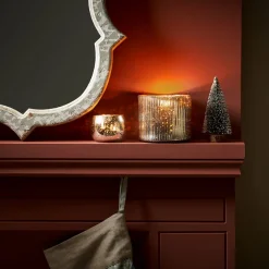 Ribbed Silver Glass Candle Holder