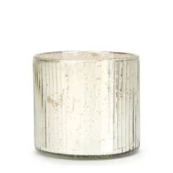 Ribbed Silver Glass Candle Holder