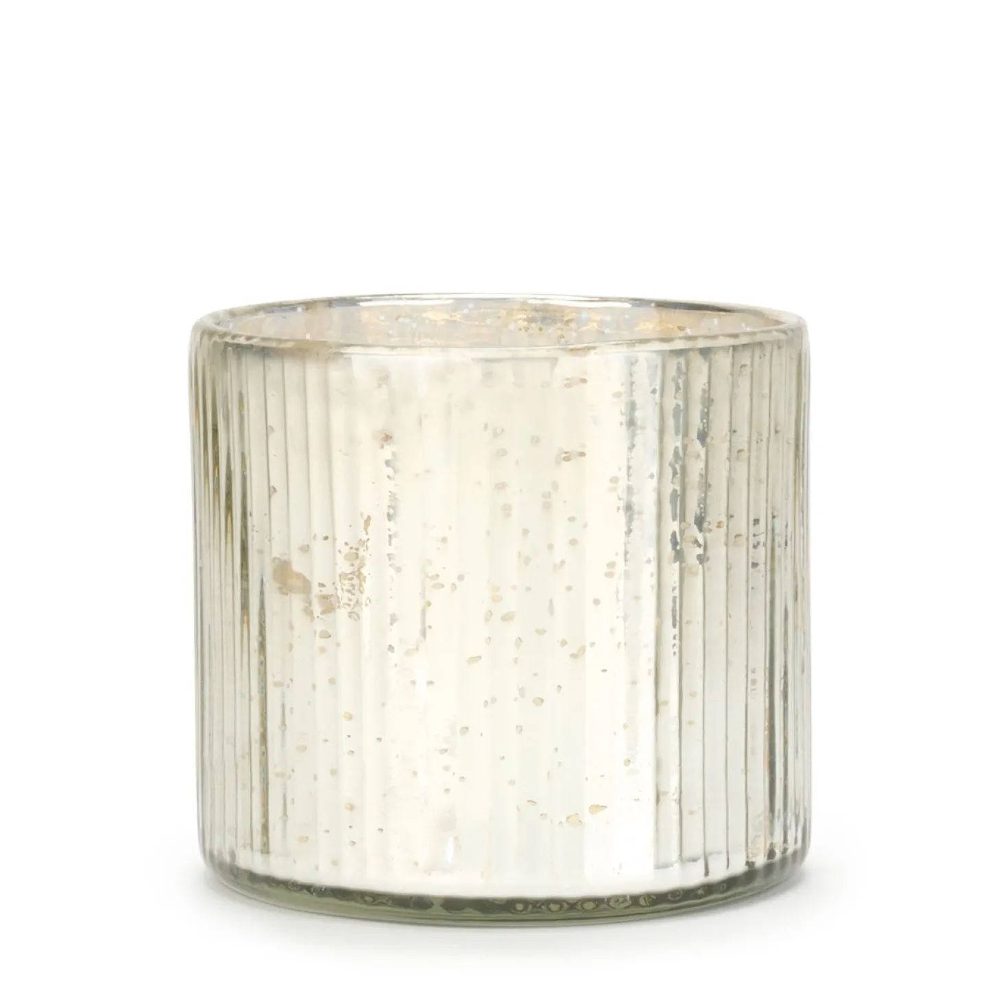 Ribbed Silver Glass Candle Holder