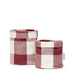 Rustic Red Gingham Linen Bread Baskets (Set of 2)