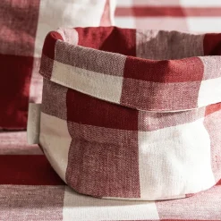 Rustic Red Gingham Linen Bread Baskets (Set of 2)