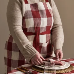 Rustic Red Gingham Linen Cross Back Apron