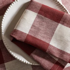 Rustic Red Gingham Linen Napkins (Set of 4)