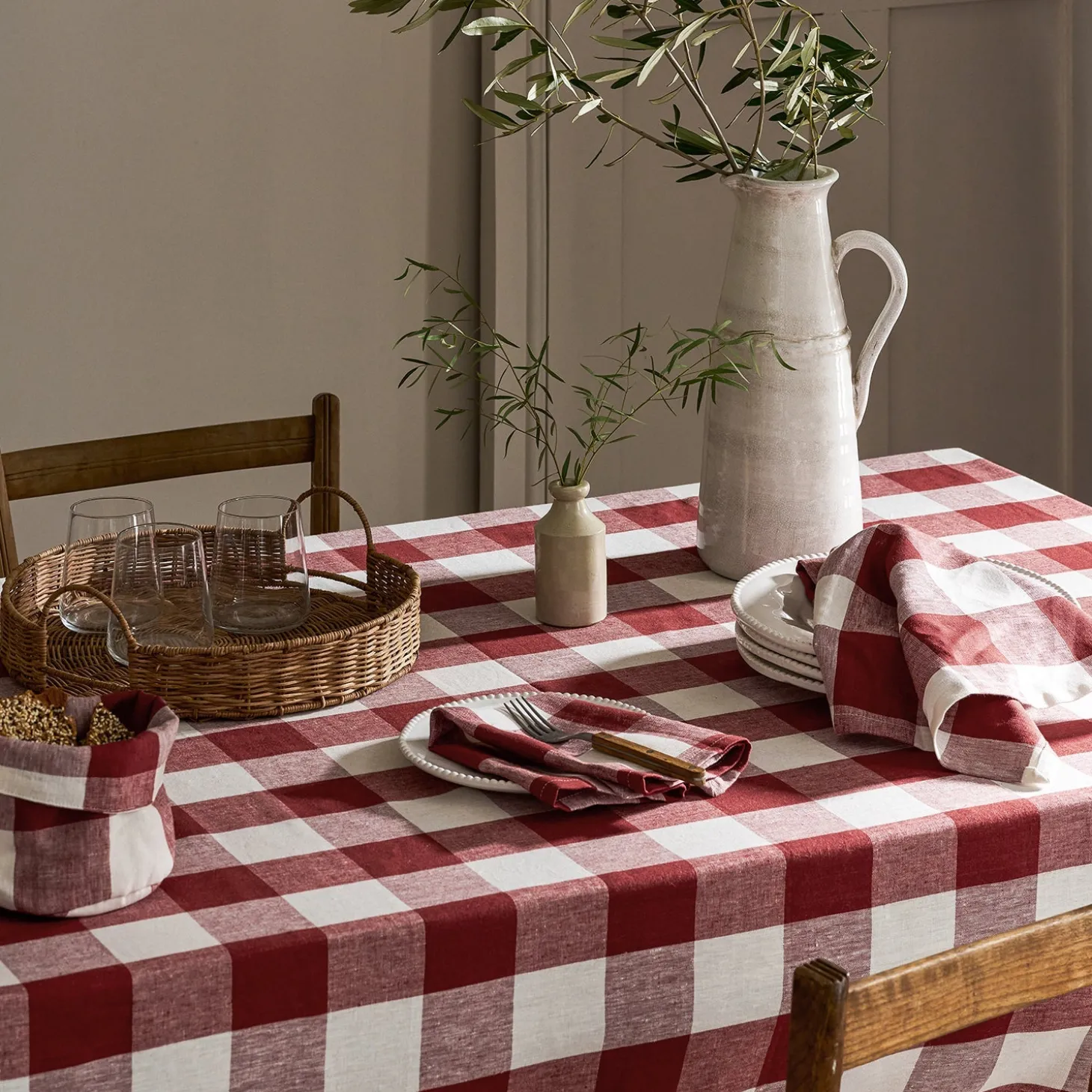 Rustic Red Gingham Linen Napkins (Set of 4)