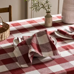 Rustic Red Gingham Linen Napkins (Set of 4)