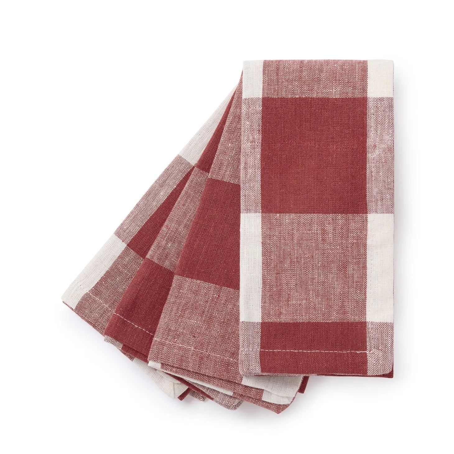 Rustic Red Gingham Linen Napkins (Set of 4)