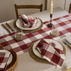 Rustic Red Gingham Linen Table Runner