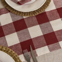 Rustic Red Gingham Linen Table Runner