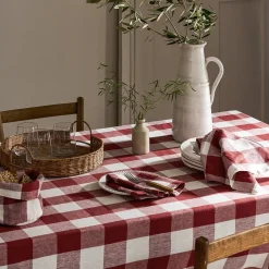 Rustic Red Gingham Linen Tablecloth
