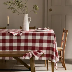 Rustic Red Gingham Linen Tablecloth
