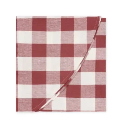 Rustic Red Gingham Round Linen Tablecloth