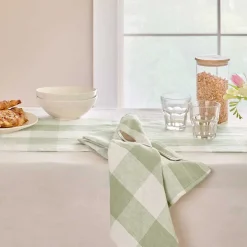 Sage Green Gingham Linen Napkins (Set of 4)