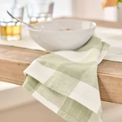 Sage Green Gingham Linen Napkins (Set of 4)