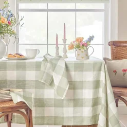 Sage Green Gingham Linen Tablecloth