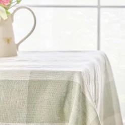 Sage Green Gingham Linen Tablecloth