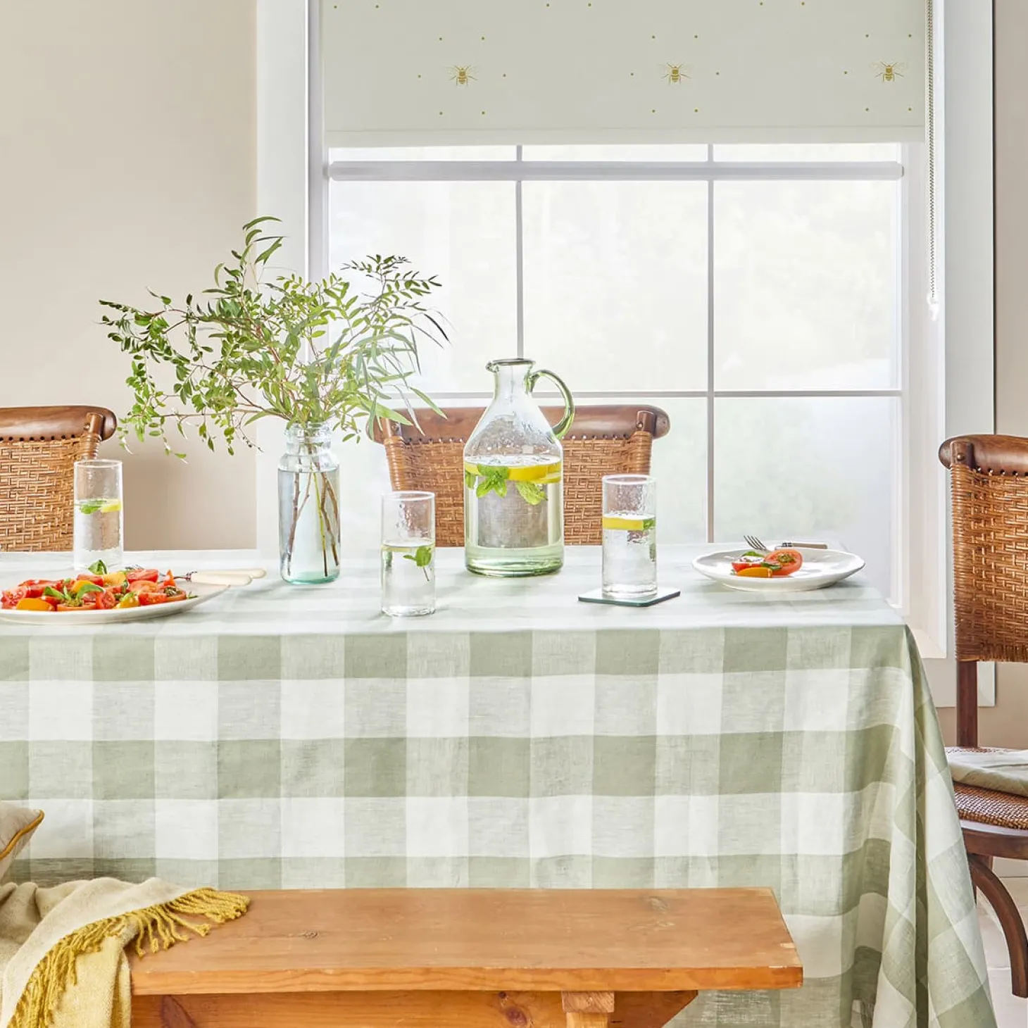 Sage Green Gingham Linen Tablecloth